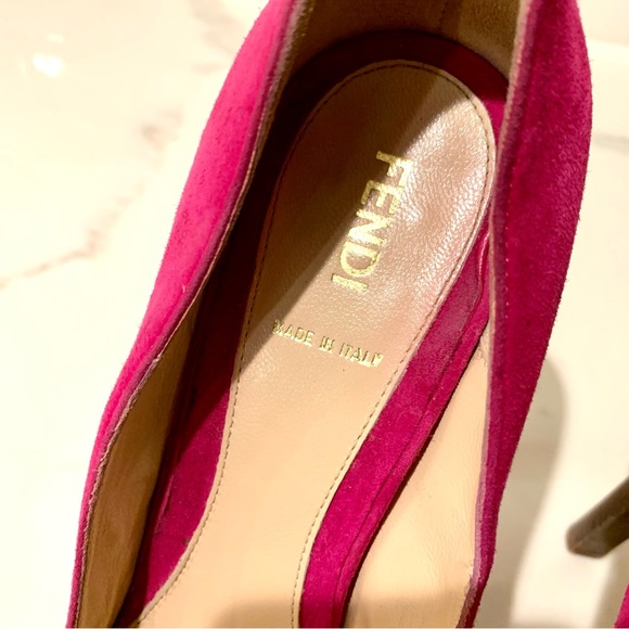 Fendi authentic fuchsia peep toe bow platform stacked heel pump 38 size 8 - Picture 12 of 15